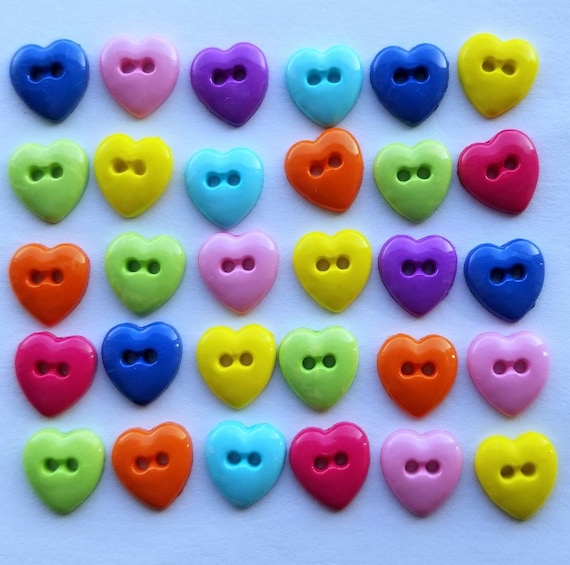 Small SIMPLE RAINBOW HEARTS Craft Buttons Christmas Love Sewing