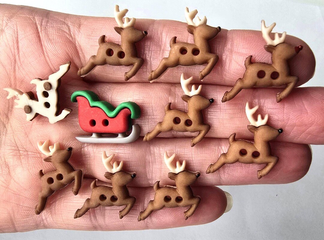 Craft Buttons SEW CUTE REINDEER Rudolph Christmas Santa Sleigh Sewing ...
