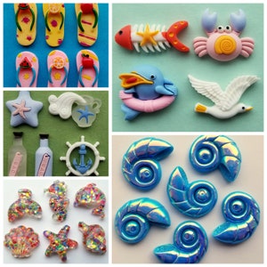 May include: Assortment of colourful resin and glass cabochons featuring sea life, nautical, and summer themes. The cabochons are perfect for crafting jewellery, hair accessories, and other DIY projects.