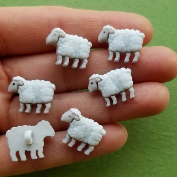 6 x Craft Buttons STANDING SHEEP White Baby Lamb Easter Farm Farmer Shepherd Christmas Nativity Sewing Card Making