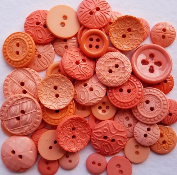 Sewing Craft Buttons COLOR ME CORAL Round Peach Orange Summer