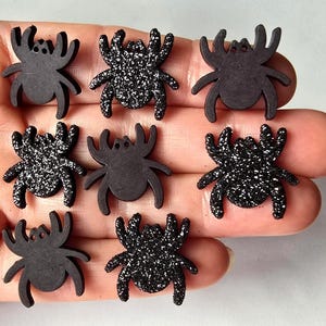 Plastic Flat Backs BLACK SPIDERS Craft Cabochons Glitter Miniature Decoration Jewellery Card Making Supplies Embellishments