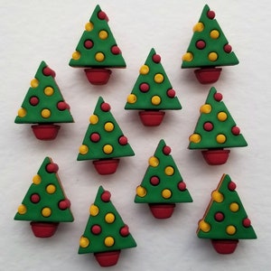 Boutons d'artisanat légèrement défectueux TRIANGLE ARBRES DE NOËL Vert Jaune Boules de vin Couture Fabrication de cartes