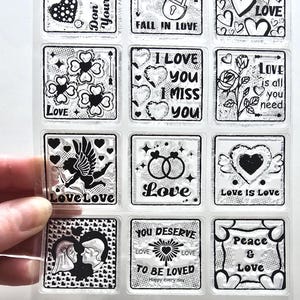 クリアスタンプ LOVE SQUARES センチメント バレンタインデー ラバースタンプ カード作り 結婚指輪 ロマンス 愛してる キューピッド 天使