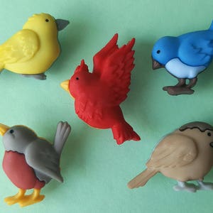 Dress It Up Craft Buttons FEATHERED FRIENDS Blue Bird Robin Garden Novelty Sewing Card Making