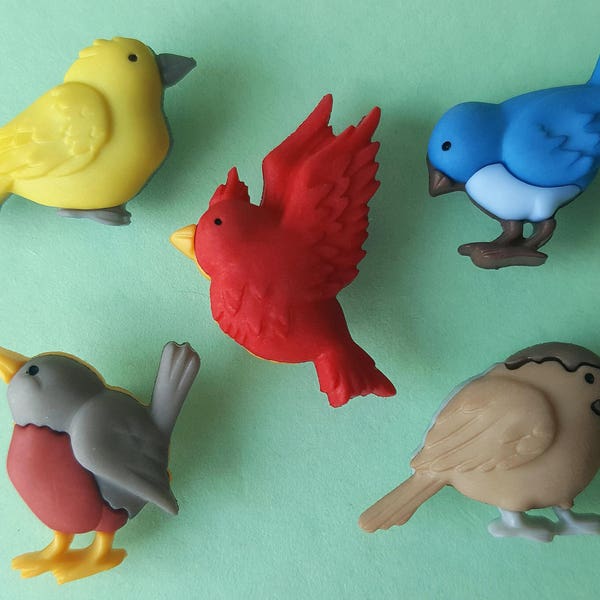 Dress It Up Craft Buttons FEATHERED FRIENDS Blue Bird Robin Garden Novelty Sewing Card Making