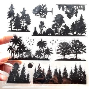 Tampons transparents SILHOUTTE FOREST ARBRES Noël Palm estampage caoutchouc Fabrication de cartes Scrapbooking Paysages forestiers Étoiles de la lune Artisanat