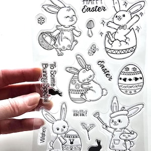 Tampons transparents BÉBÉS LAPINS Joyeuses Pâques Oeuf Lapin Lapin Estampage En Caoutchouc Fabrication De Cartes Scrapbooking Panier Peintre Artiste Coquille D'oeuf Papillon