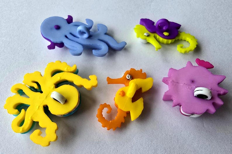 5 X Craft Buttons CREATURES of the SEA Ocean Sealife Octopus Seahorse ...