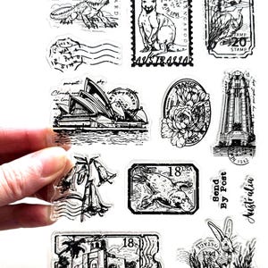 Clear Stamps POSTAGE STAMP Australia Kangaroo Sydney Oprah House Rubber Stamping Card Making Post Platypus OZ Hare Lizard Bird Kingfisher