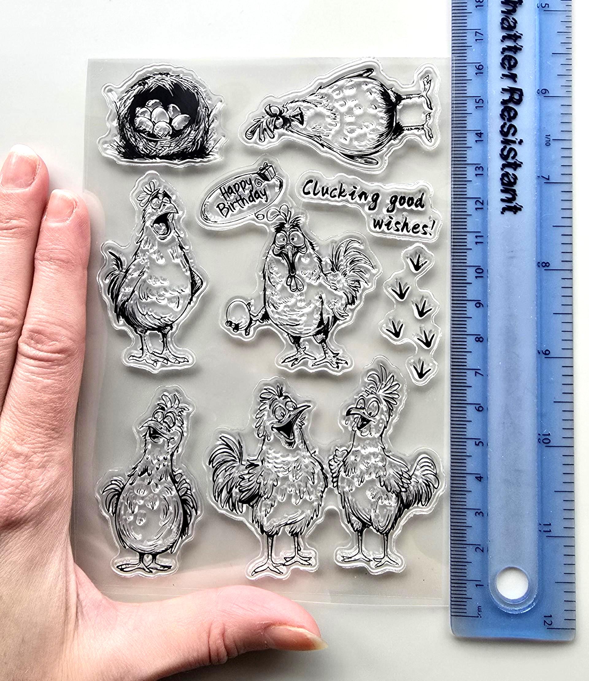 クリアスタンプ 鶏 めんどり 雄鶏 鳥の巣 卵 農場 ゴムスタンプ カード