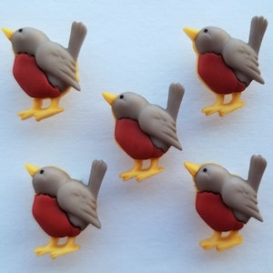 5 boutons d'artisanat pour décoration ROBIN RED BREAST Noël jardin d'oiseaux couture hiver carte à tricoter fabrication de bijoux artisanat vacances festives