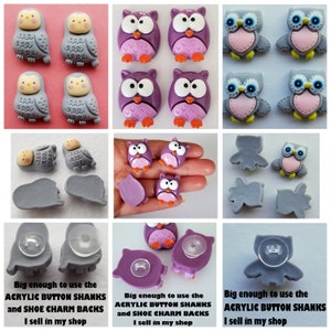 Dos plat en résine hibou animaux bébé oiseau grange sage gris gris violet artisanat embellissements cabochons bijoux fabrication de cartes