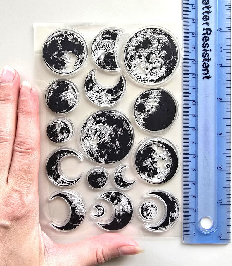 Moon Chart Ruler Clear Stamps MOON PHASES New Full Crescent Planet Earth Rubber Stamping ...
