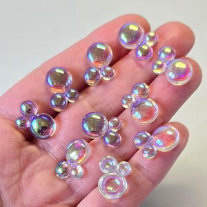 10 x IRIDESCENT BUBBLES Flat Backed Cabochons Embellishments Water Baby Bath Bubbly Fish Nautical Card Making Scrapbooking Journaling Crafts