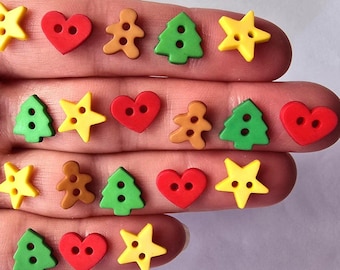 Craft Buttons Itty Bitty CUT OUT COOKIES Christmas Gingerbread Man Tree Heart Star Sewing Card Making Supplies Xmas Tiny Mini Miniature