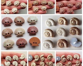 Craft Buttons GLITTER SEASHELLS Sea Shell Beach Seaside Novelty Sewing Card Making Scallop Nautilus Conch Nautical Summer Sparkle Crafting