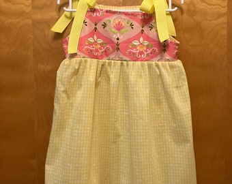 RTS size 24 m/2T Custom Boutique SUNDRESS yellow gingham with floral  bodice