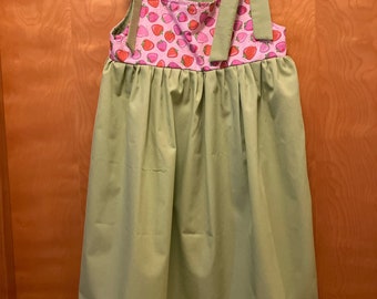 RTS size 7 Custom Boutique SUNDRESS  Lt. green with STRAWBERRY bodice