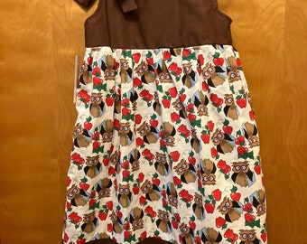 RTS size 5 Custom Boutique SUNDRESS Owls & Apples, back to school