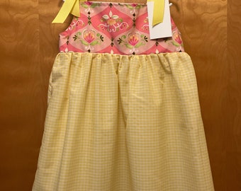 RTS size 5 Custom Boutique SUNDRESS yellow gingham with floral  bodice