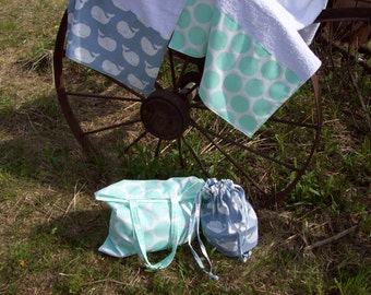 WHALE  Beach Towel and tote bag SET