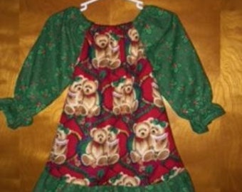 Christmas Teddy bear Boutique peasant dress RTS ready  to ship