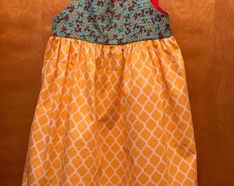 RTS size 6  Custom Boutique SUNDRESS yellow quatrefoil w school bodice