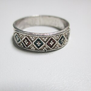 free shippingVintage handmade  Enamel Thai  higher percent , more than silver 92.5 ring size 9 1/2