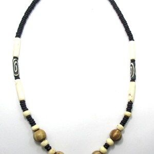 Unique handmade ethnic Asian Thai Rahu Rahoo swallow Moon amulet pendant for hanging pendant coconut shell  bone Pumtek beads necklace 24&quot;