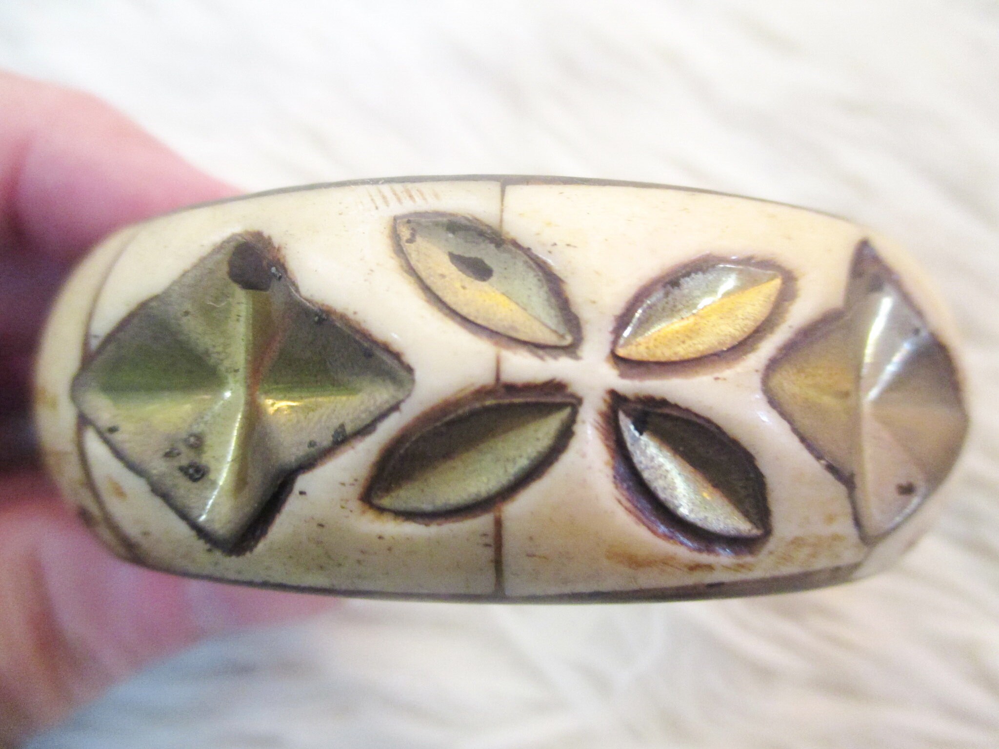 Vintage India Brass & Bone Bangle , Bone Bangle , Bone ,vintage Bone ...