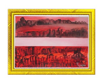 Originales Mixed-Media-Gemälde 5x7 | Aquarell- und Acryl-Wandbild, kleines abstraktes Kunstwerk, handsigniert