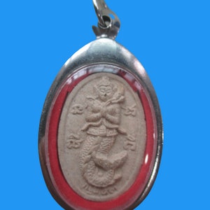 Rare Unique 22 Yrs Thai Fish Woman,mermaid, Suvannamaccha,Hanuman&#39;s Wife  Back  Crocodile Amulet pendant free paracord necklace
