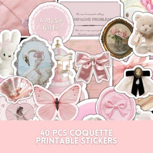 40 Pcs Pinterest Coquette Stickers, Girly Pink stickers pack, Journaling, kindle stickers