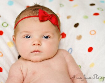 Red Mini Bow Headband, Baby Headband, Newborn Headband, Toddler Headband, Red Headband