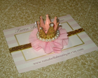 Gold Crown Headband, Baby Tiara Headband, Rhinestone Crown, Toddler headband, Newborn Headband, 1st Birthday Crown, Gold Baby Crown