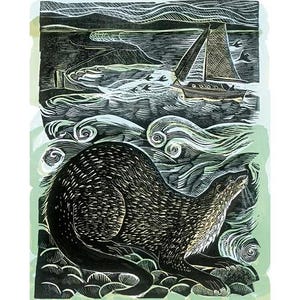 Cartão de felicitações em branco Shetland Otter e Windsong por Anglea Harding