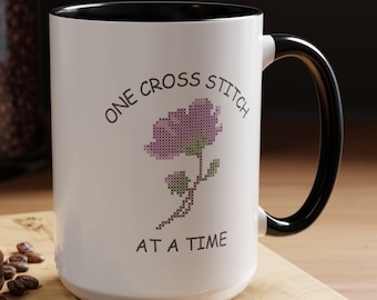 Purple Flower Cross Stitch Mug, Inspirational Gift (11, 15oz)