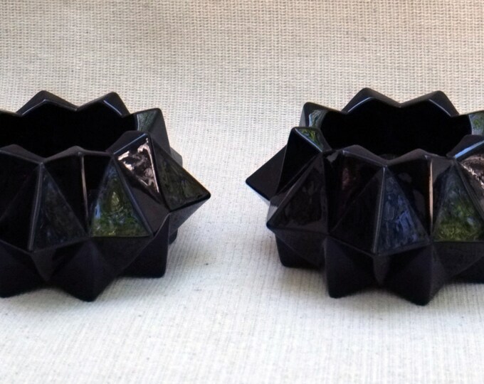 Black Glass Candle Holders Vintage Geometric Star Like Set Etsy