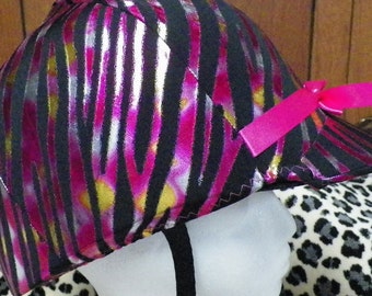 Helmet English Cover/Hunt Covers for Equine(horse) or Biker's Black with Foil Pink Multi Print/Helmet Cover/English Cover/ Hunt Cover