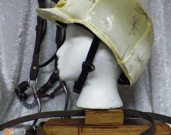 Safety Helmet English/Hunt Covers for Equine(horse)/ Yellow with Gold Dragonflies Print/Riding Helmet/English Hunt/Helmet Cover