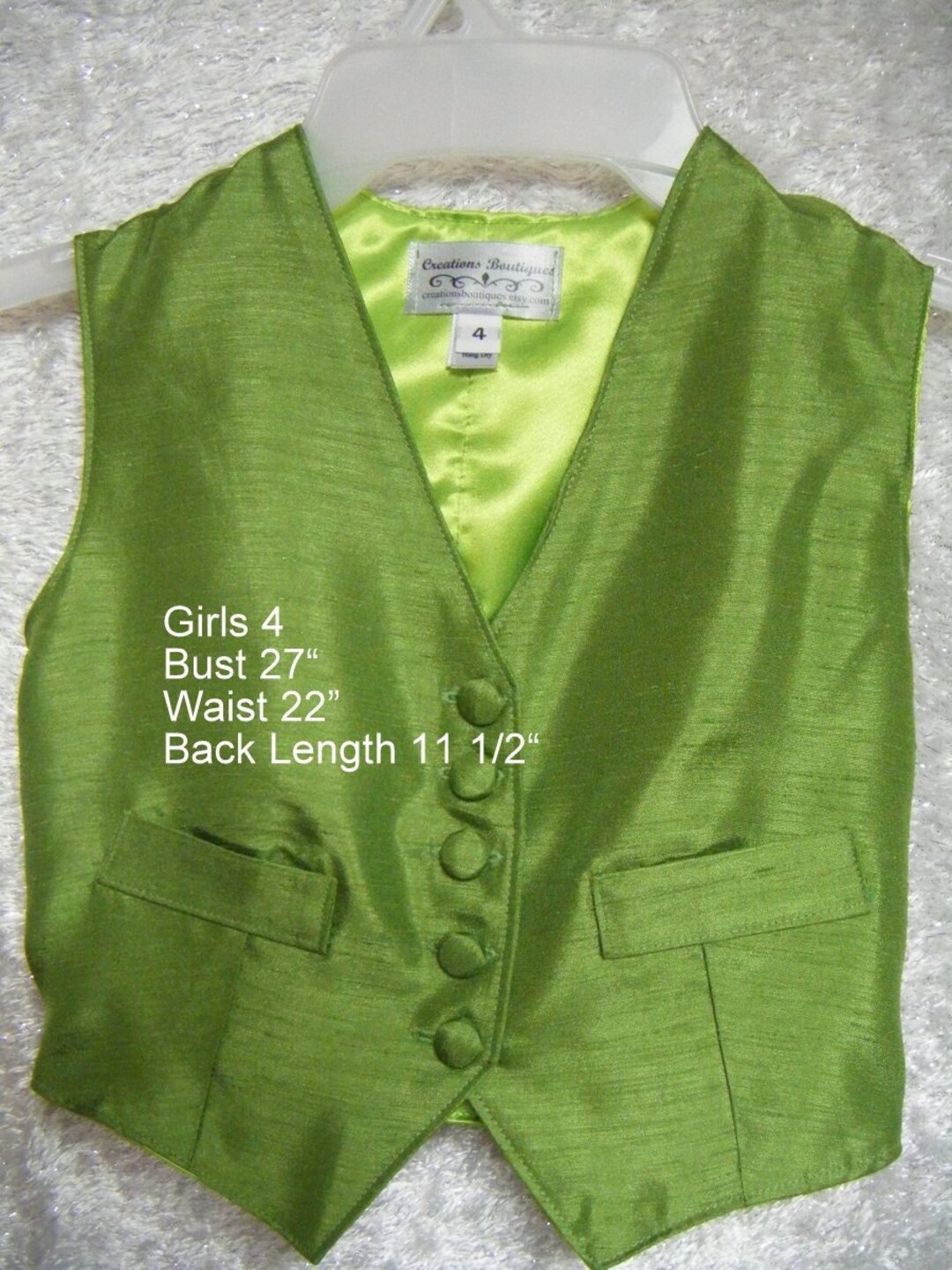 Saddleseat Vest Apple Green Shantung Fabric Girls 4 Etsy