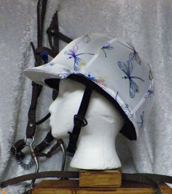 Clearance Safety Helmet English/Hunt Covers for Equine White with Multi Colors Dragonflies Print/English Hunt/Show English Helmet