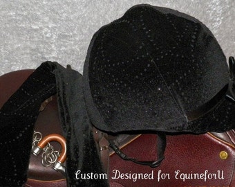 Safety Helmet English/Hunt Covers Black Beads and Black Glitter Print