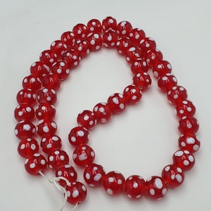 Vintage Red Dotted Venetian African Style Glass Beads Strands
