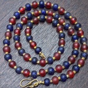 Vintage African Blue & red Glass beaded Necklace