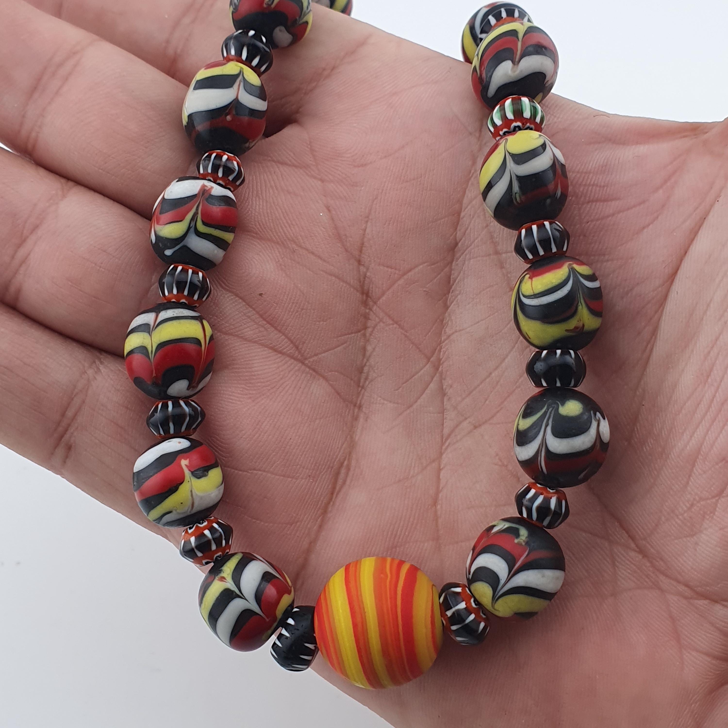 ヴィンテージ ベネチアンスタイル フェザーデザインガラス＆シェブロン