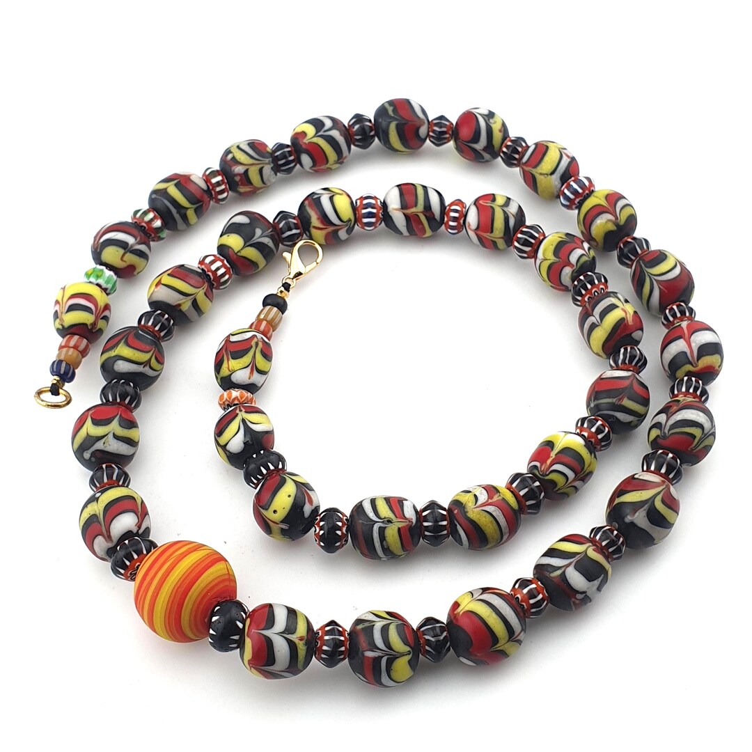 ヴィンテージ ベネチアンスタイル フェザーデザインガラス＆シェブロン