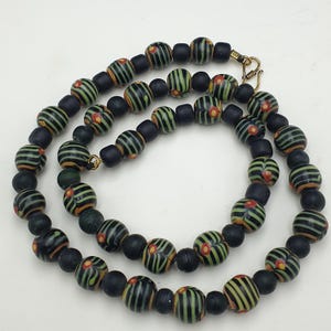 Vintage Venetian Style Feather desgin Glass with Black Glass Beaded Necklace