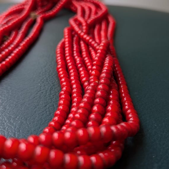 Antique トレードビーズ　ロングネックレス アンティークベネチアンホワイトハートトレードビーズネックレス